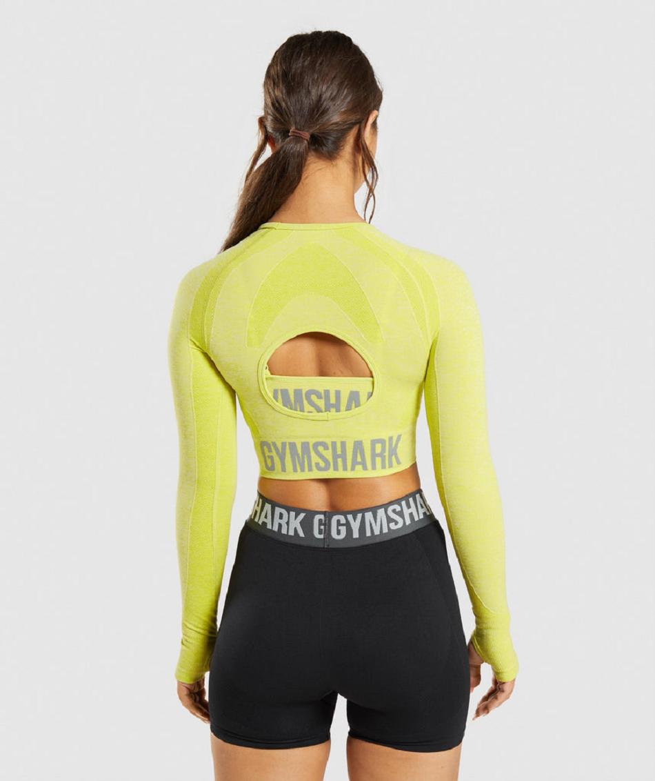 Przycięte Topy Damskie Gymshark Flex Sports Long Sleeve Żółte | PL 2715FDN